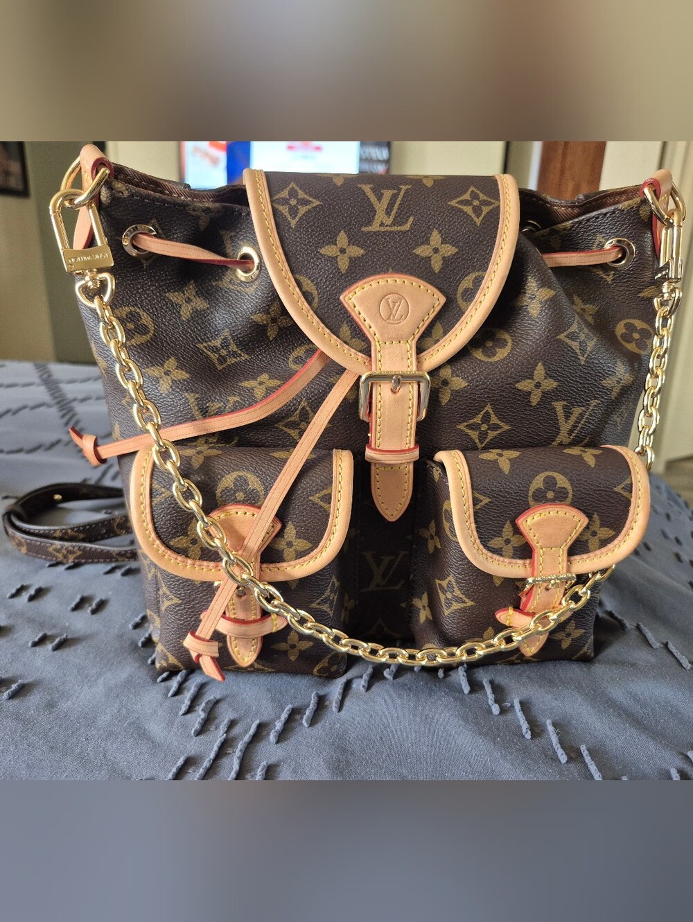 Louis Vuitton Monogram Canvas Drawstring Bucket Bag with Vachetta Trim